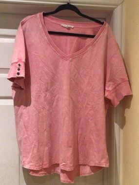 Jane and Delancey Washed Pink V-Neck Short Sleeve Tee